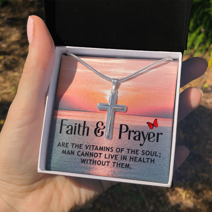 Faith | Faith and Prayer - Stainless Cross Necklace with Ball Chain