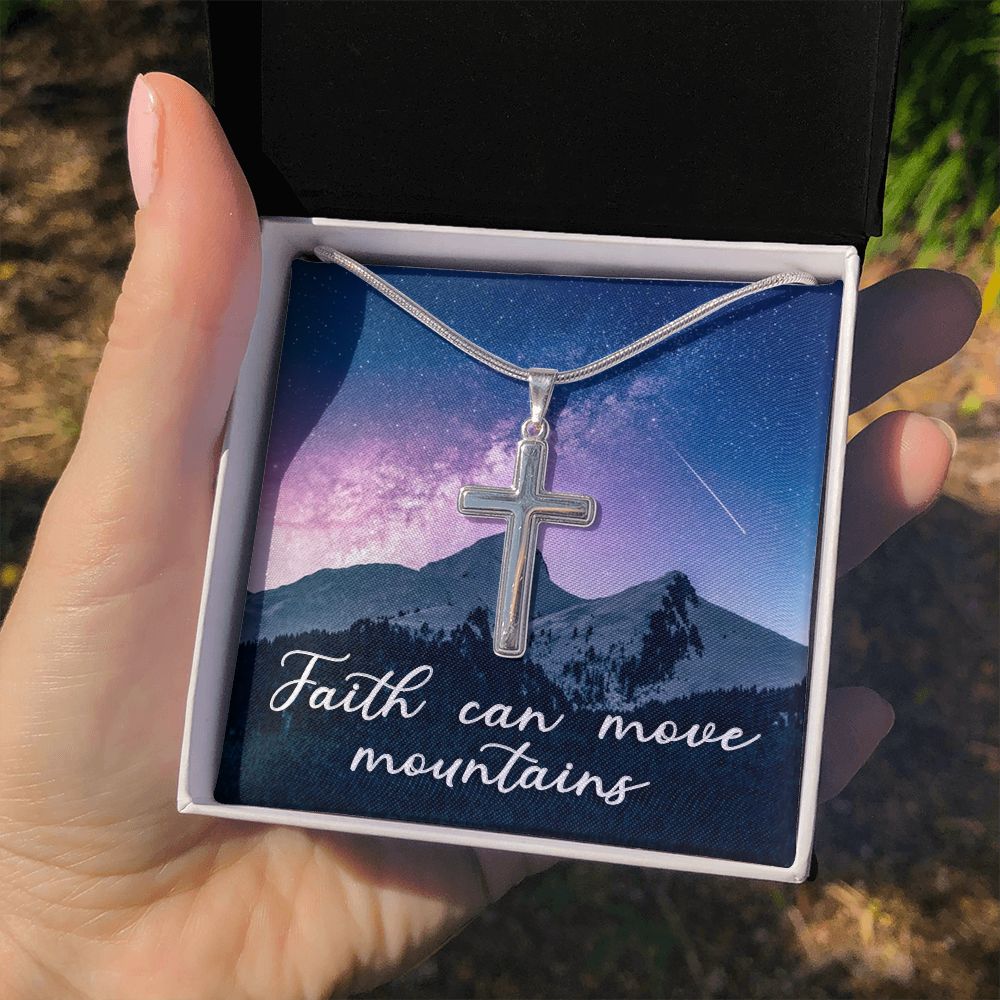 Faith Can Move Mountains - Stainless Cross Necklace with Ball Chain