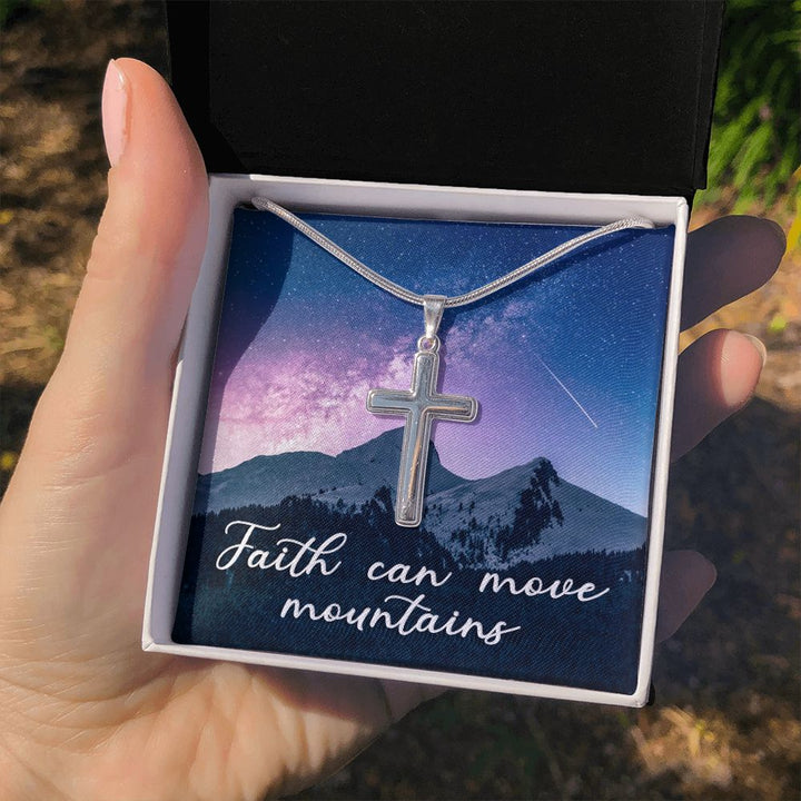 Faith Can Move Mountains - Stainless Cross Necklace with Ball Chain