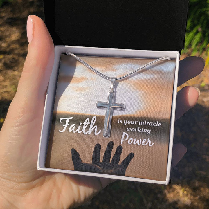 Faith is  your miracle working power - Stainless Cross Necklace with Ball Chain