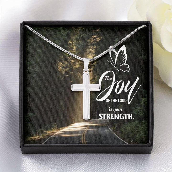 Joy of the Lord is your Strength - Stainless Cross Necklace with Ball Chain