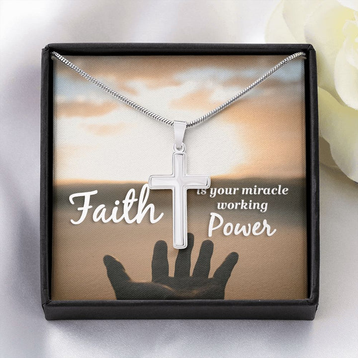 Faith is  your miracle working power - Stainless Cross Necklace with Ball Chain