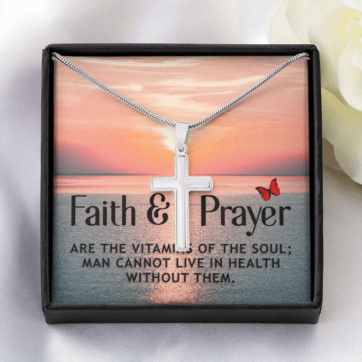 Faith | Faith and Prayer - Stainless Cross Necklace with Ball Chain