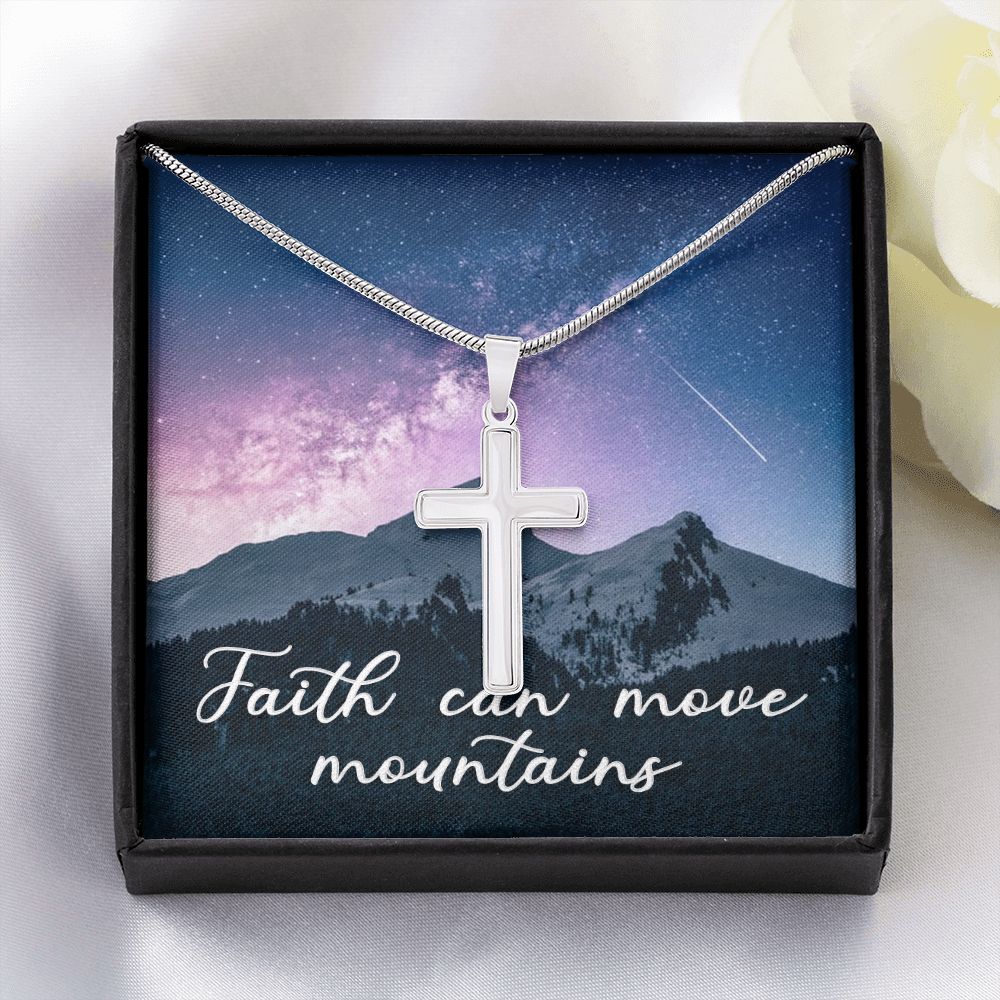 Faith Can Move Mountains - Stainless Cross Necklace with Ball Chain