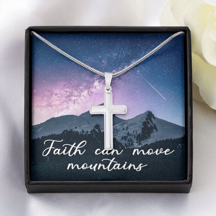 Faith Can Move Mountains - Stainless Cross Necklace with Ball Chain
