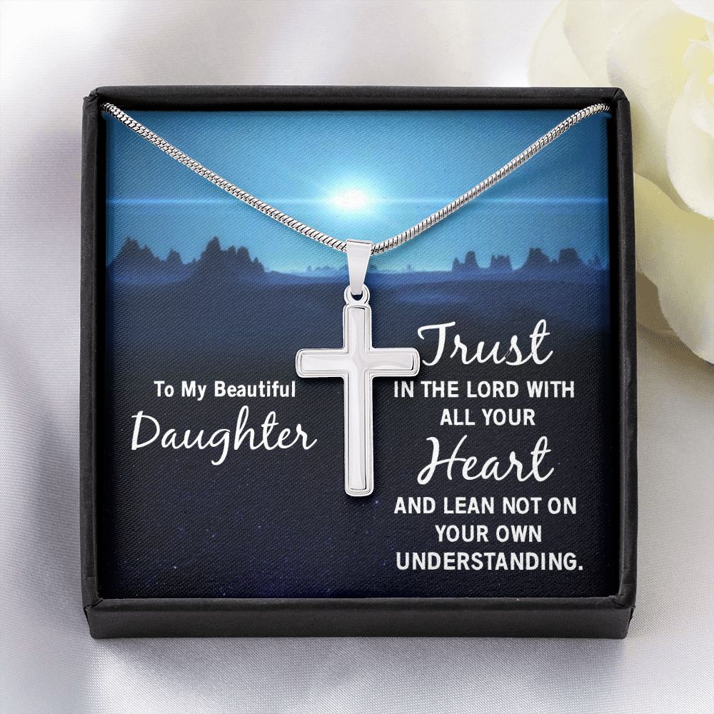 To My Daughter | Trust in the Lord - Stainless Steel Cross Necklace