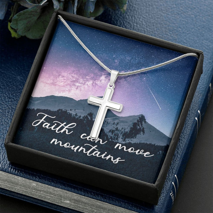 Faith Can Move Mountains - Stainless Cross Necklace with Ball Chain