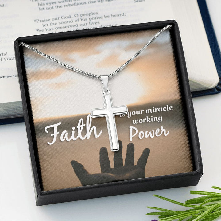 Faith is  your miracle working power - Stainless Cross Necklace with Ball Chain