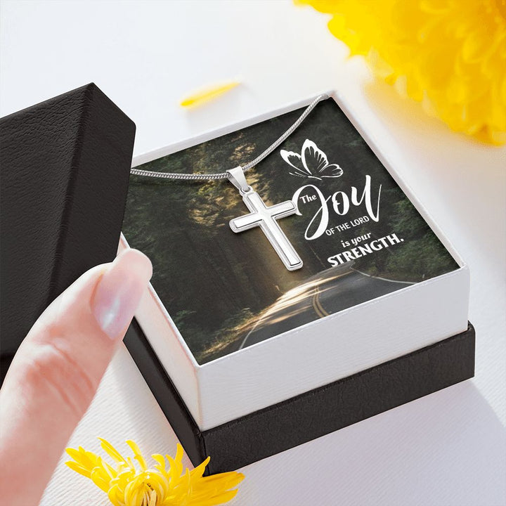 Joy of the Lord is your Strength - Stainless Cross Necklace with Ball Chain