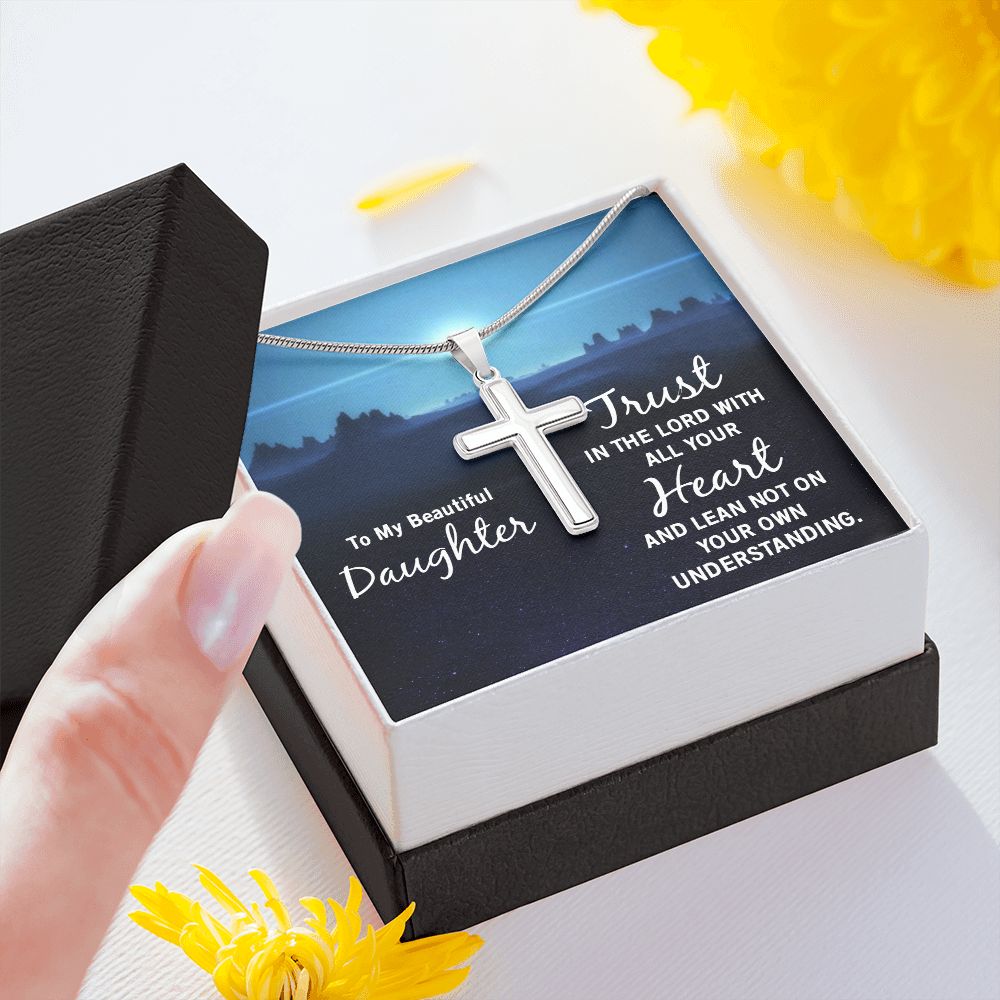 To My Daughter | Trust in the Lord - Stainless Steel Cross Necklace