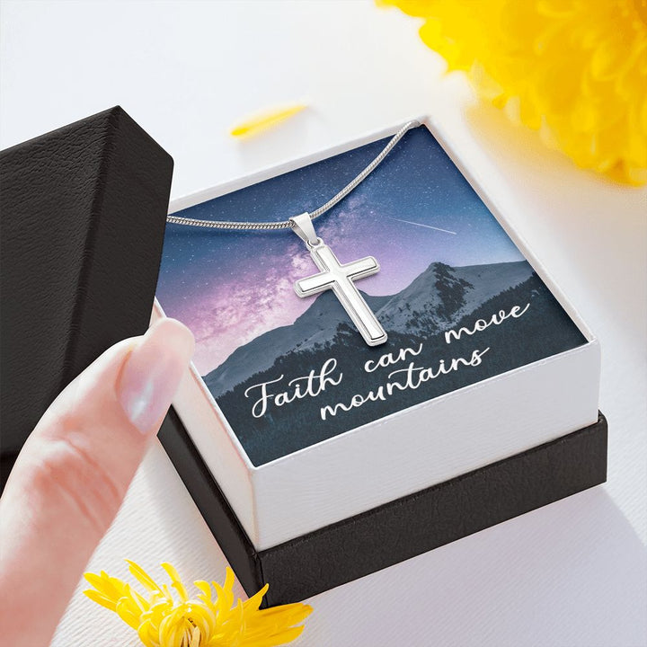Faith Can Move Mountains - Stainless Cross Necklace with Ball Chain