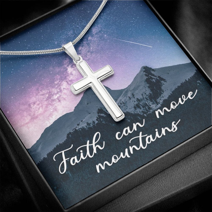 Faith Can Move Mountains - Stainless Cross Necklace with Ball Chain