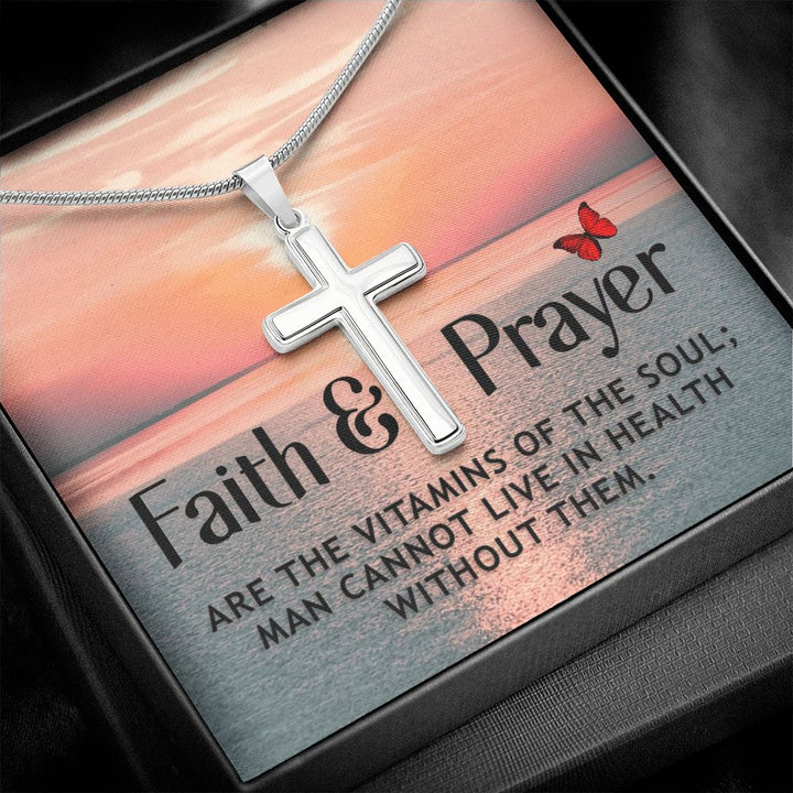 Faith | Faith and Prayer - Stainless Cross Necklace with Ball Chain