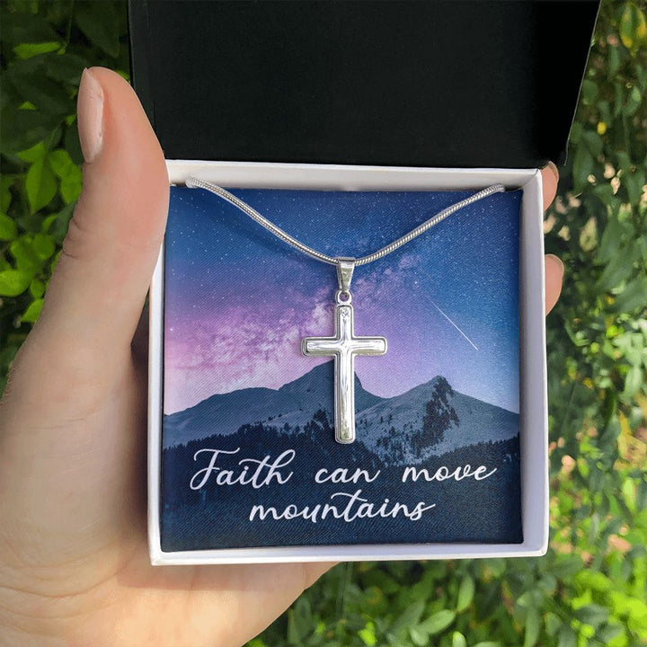 Faith Can Move Mountains - Stainless Cross Necklace with Ball Chain