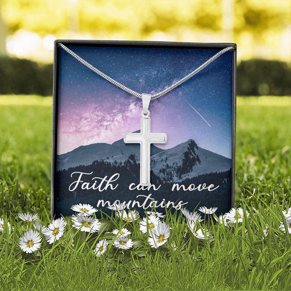 Faith Can Move Mountains - Stainless Cross Necklace with Ball Chain