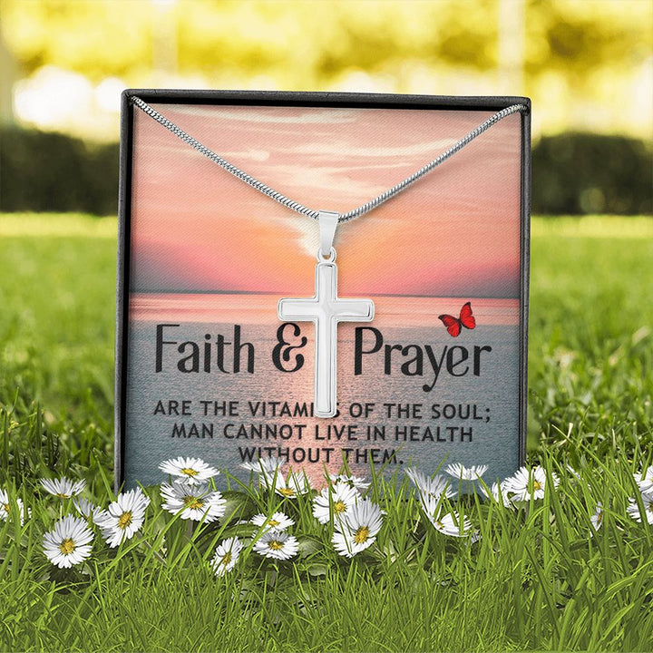 Faith | Faith and Prayer - Stainless Cross Necklace with Ball Chain