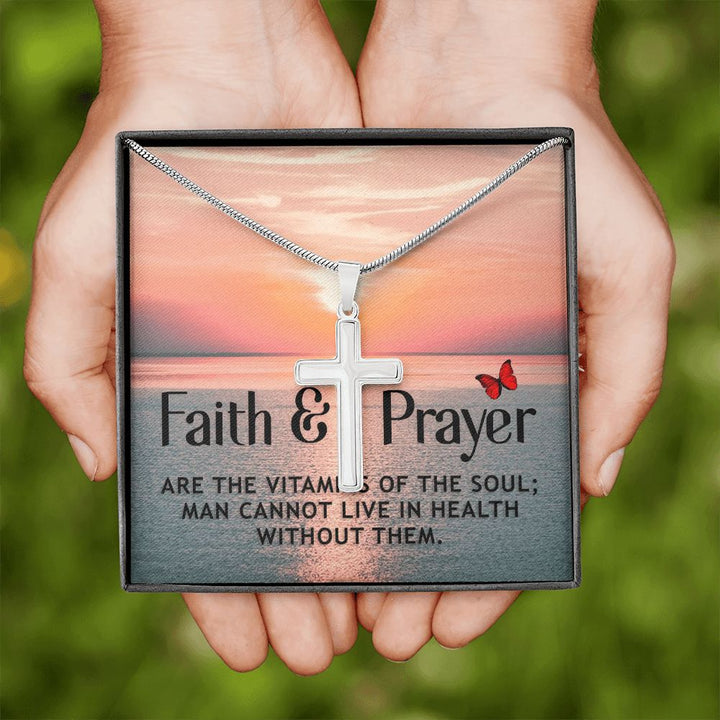 Faith | Faith and Prayer - Stainless Cross Necklace with Ball Chain