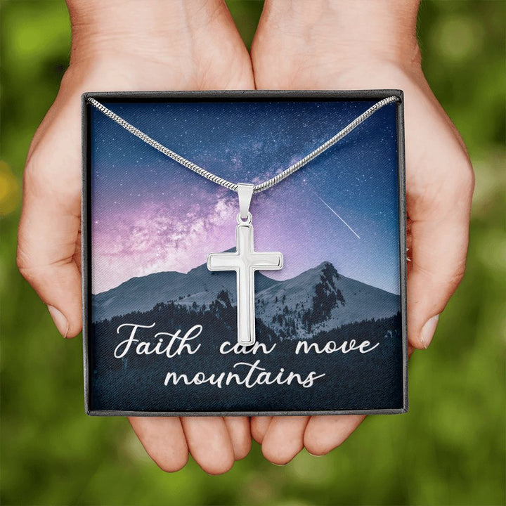 Faith Can Move Mountains - Stainless Cross Necklace with Ball Chain