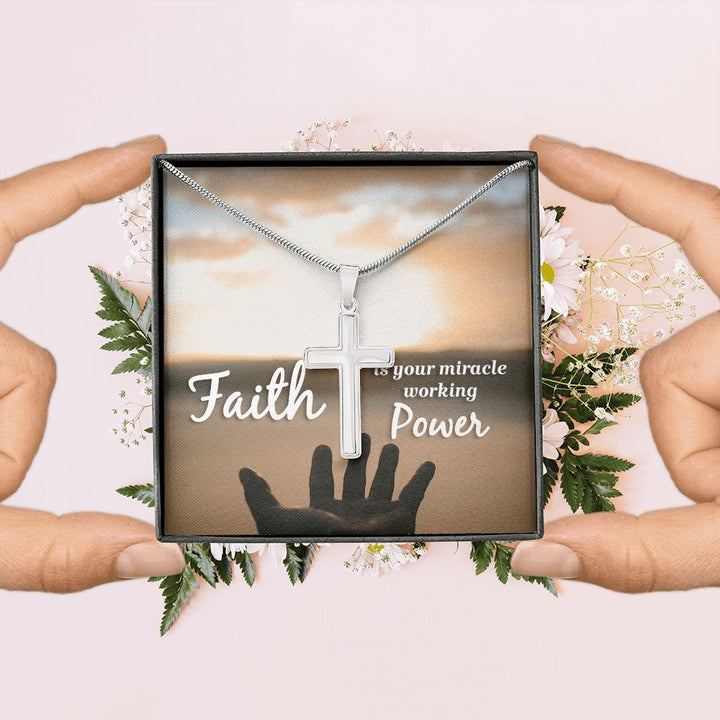 Faith is  your miracle working power - Stainless Cross Necklace with Ball Chain