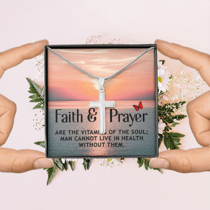 Faith | Faith and Prayer - Stainless Cross Necklace with Ball Chain