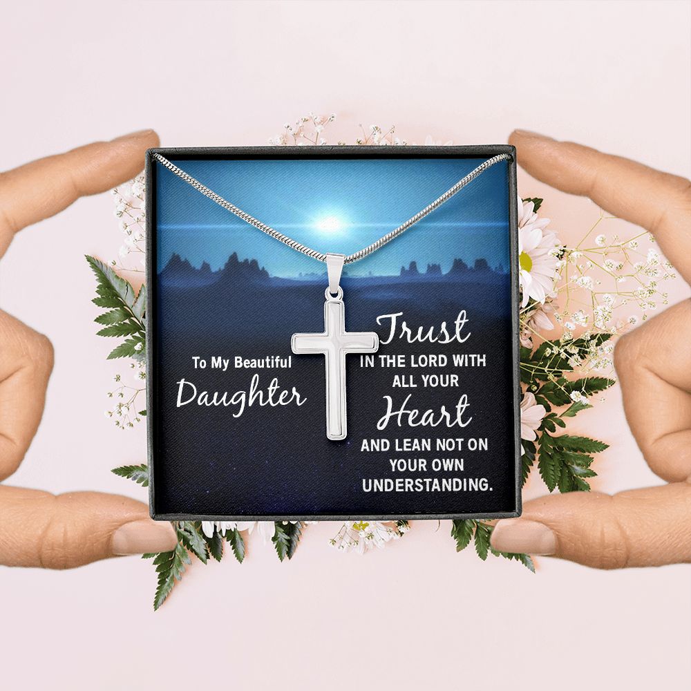 To My Daughter | Trust in the Lord - Stainless Steel Cross Necklace