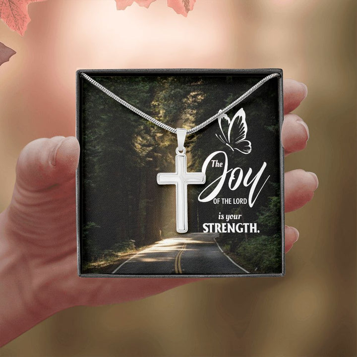Joy of the Lord is your Strength - Stainless Cross Necklace with Ball Chain