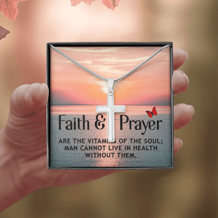 Faith | Faith and Prayer - Stainless Cross Necklace with Ball Chain