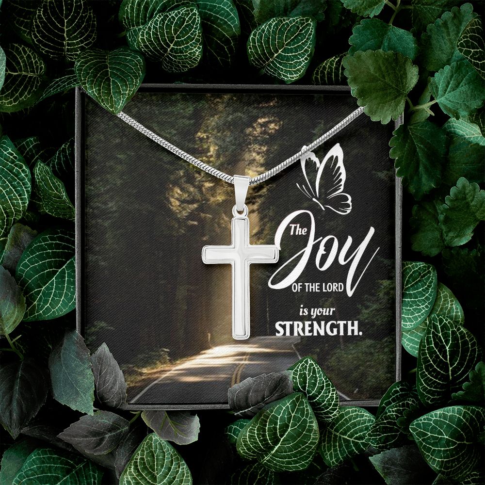 Joy of the Lord is your Strength - Stainless Cross Necklace with Ball Chain