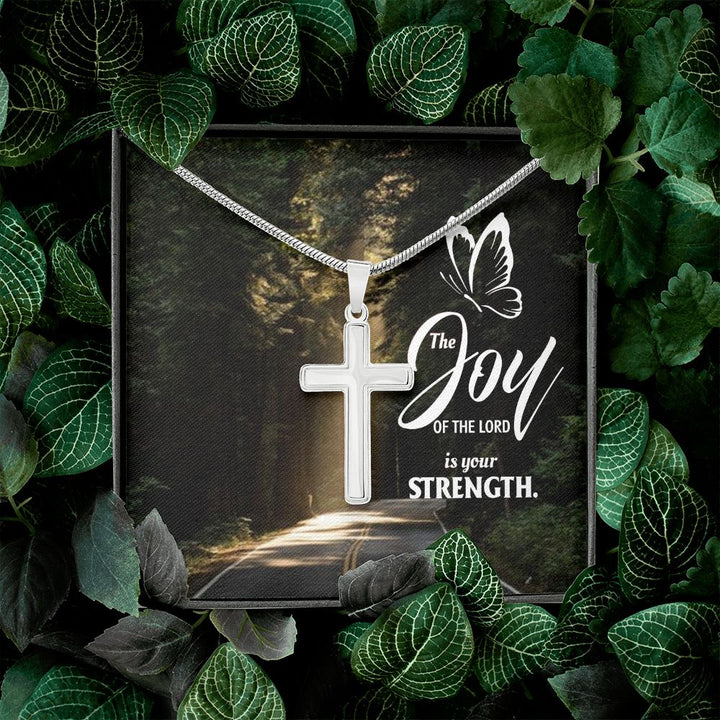 Joy of the Lord is your Strength - Stainless Cross Necklace with Ball Chain