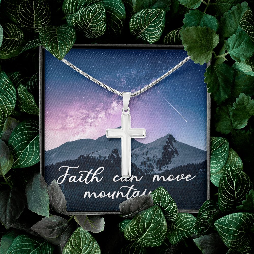 Faith Can Move Mountains - Stainless Cross Necklace with Ball Chain
