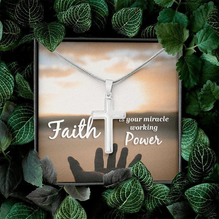 Faith is  your miracle working power - Stainless Cross Necklace with Ball Chain