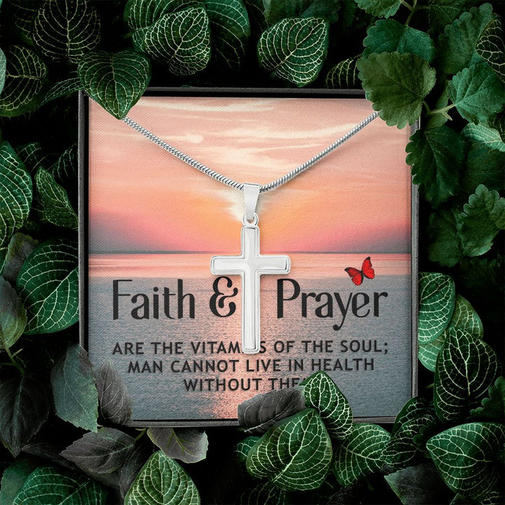 Faith | Faith and Prayer - Stainless Cross Necklace with Ball Chain