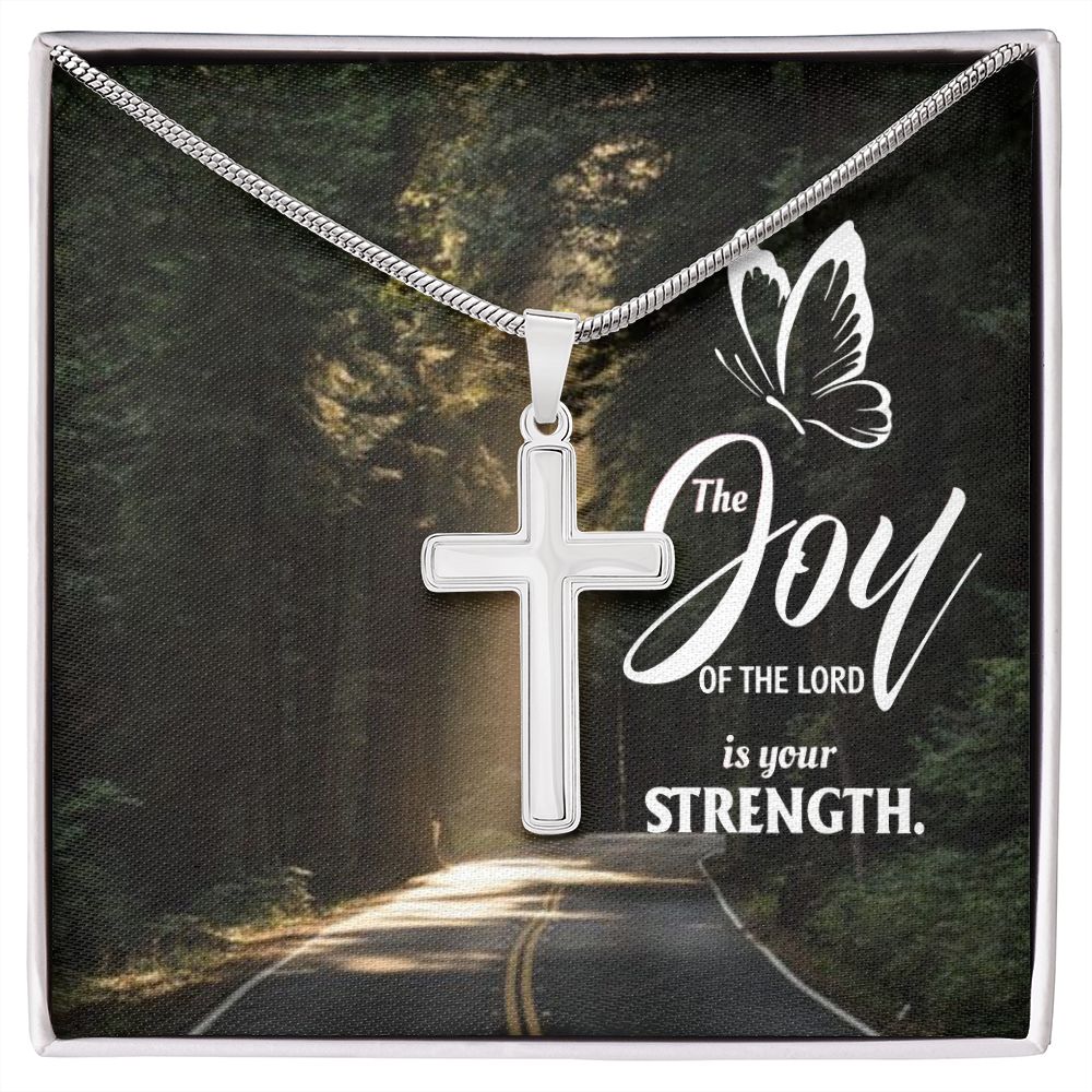 Joy of the Lord is your Strength - Stainless Cross Necklace with Ball Chain