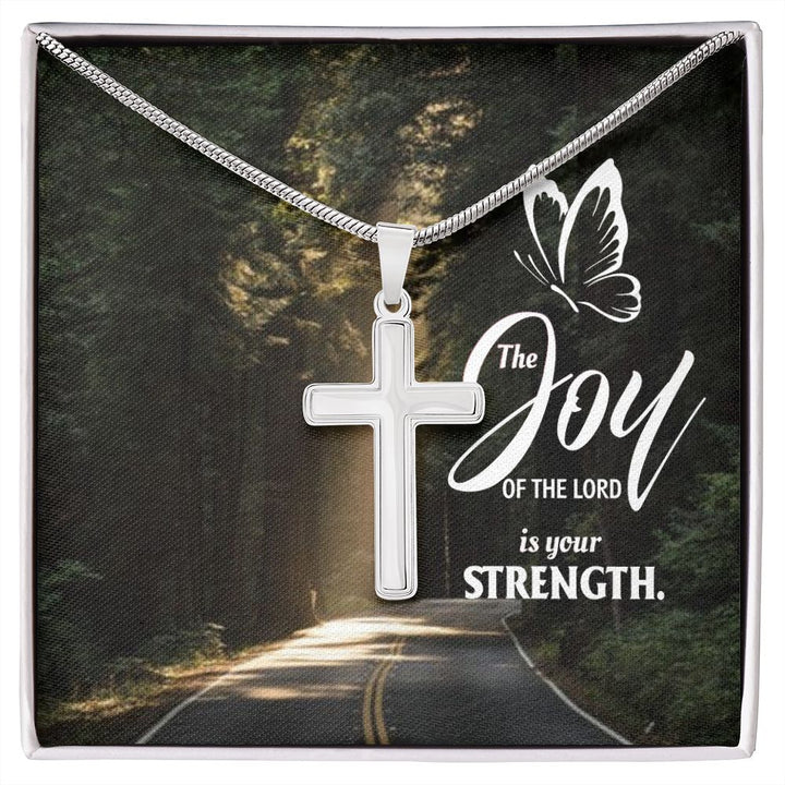 Joy of the Lord is your Strength - Stainless Cross Necklace with Ball Chain