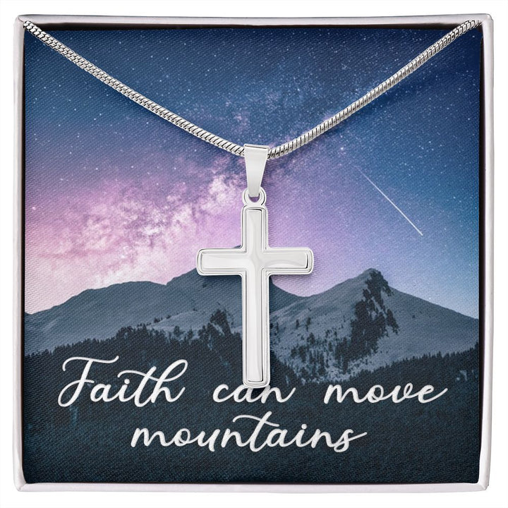 Faith Can Move Mountains - Stainless Cross Necklace with Ball Chain