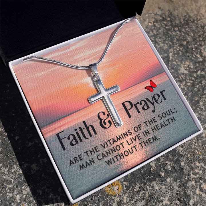 Faith | Faith and Prayer - Stainless Cross Necklace with Ball Chain