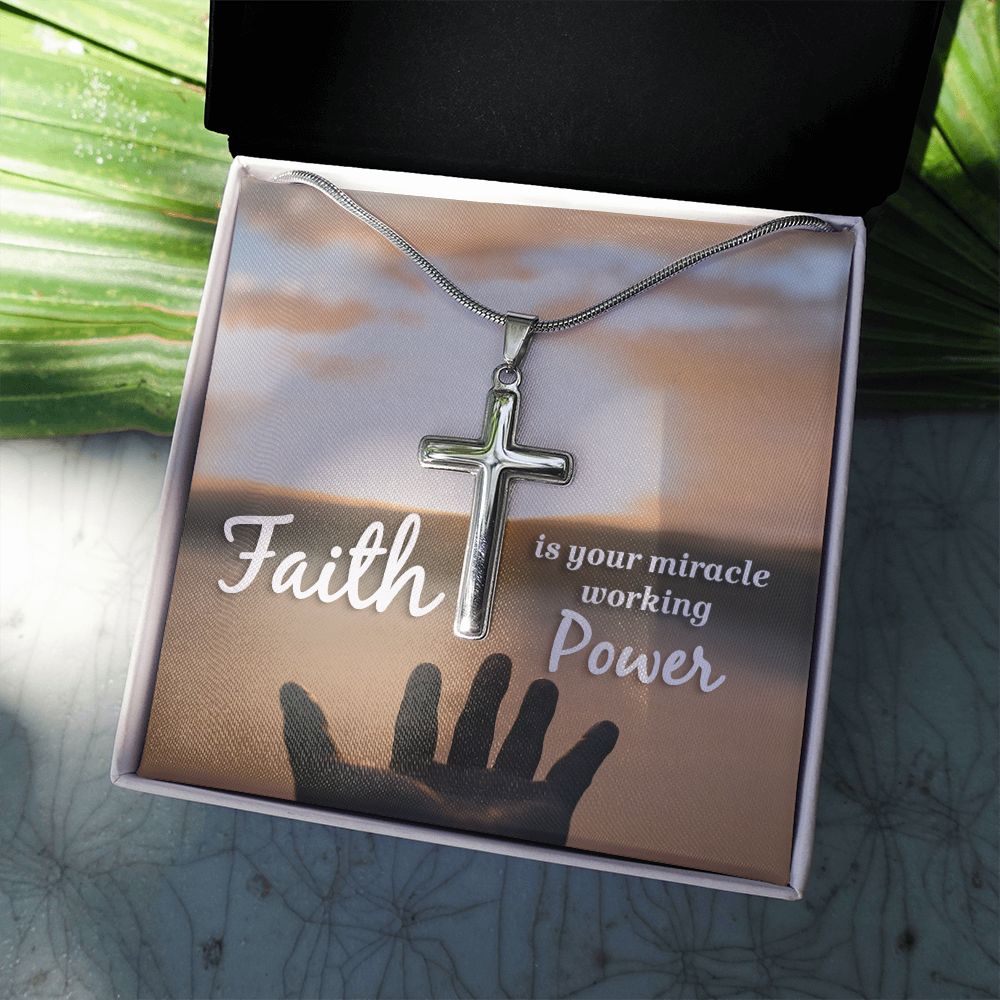 Faith is  your miracle working power - Stainless Cross Necklace with Ball Chain