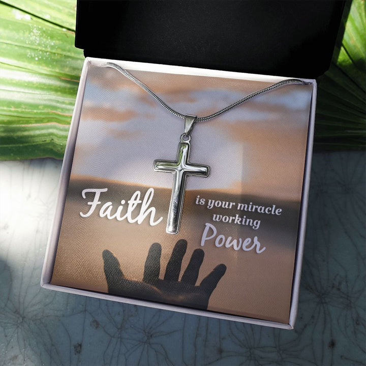 Faith is  your miracle working power - Stainless Cross Necklace with Ball Chain