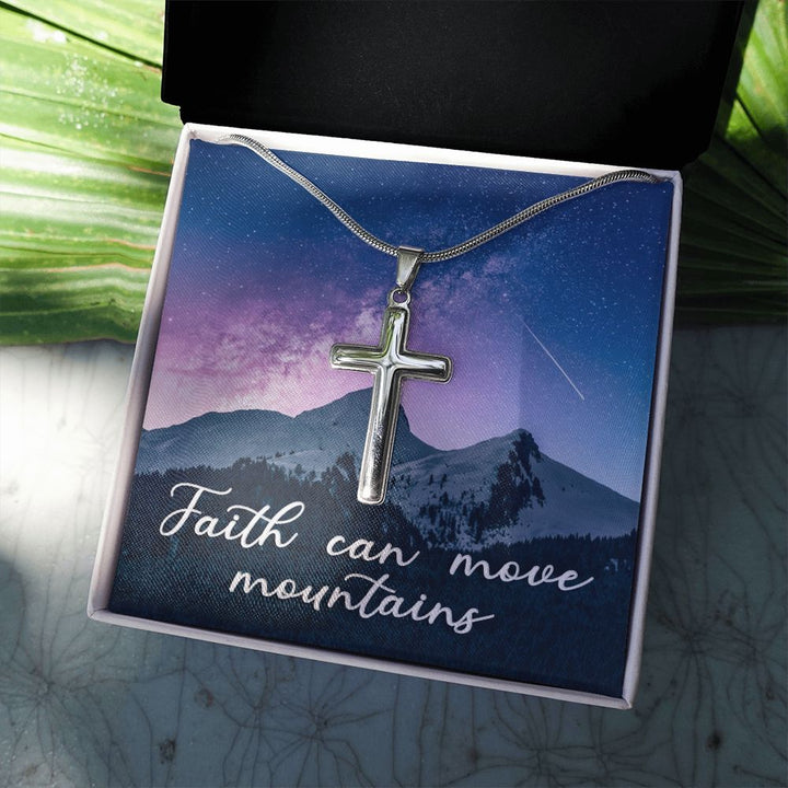 Faith Can Move Mountains - Stainless Cross Necklace with Ball Chain