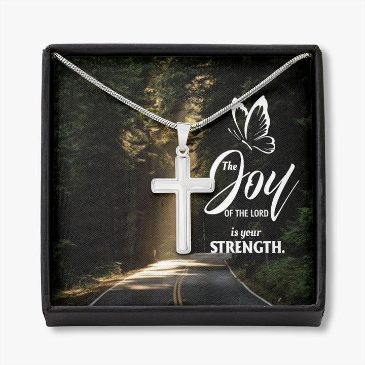 Joy of the Lord is your Strength - Stainless Cross Necklace with Ball Chain