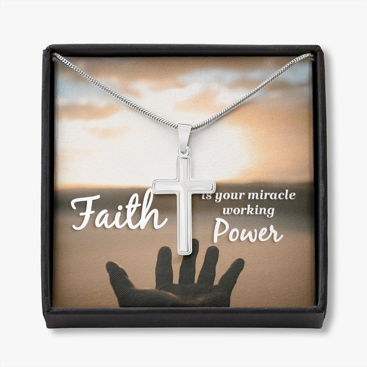 Faith is  your miracle working power - Stainless Cross Necklace with Ball Chain