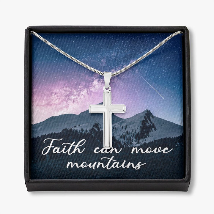Faith Can Move Mountains - Stainless Cross Necklace with Ball Chain