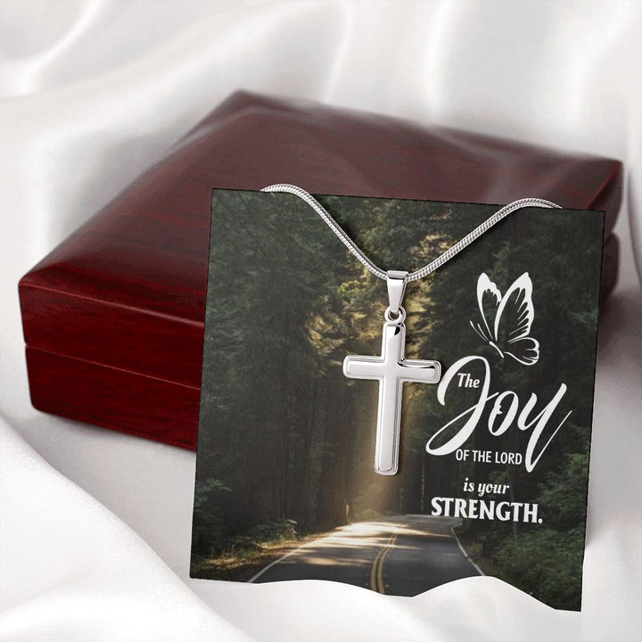 Joy of the Lord is your Strength - Stainless Cross Necklace with Ball Chain