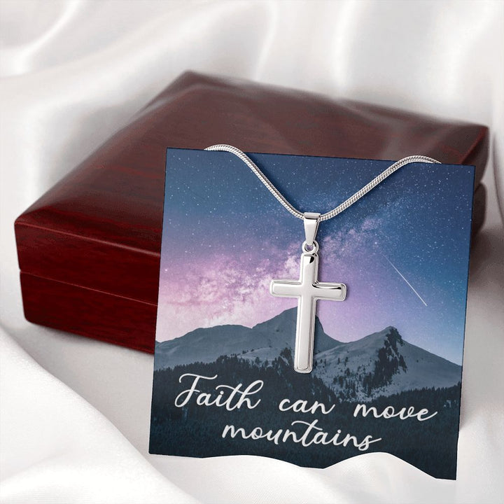 Faith Can Move Mountains - Stainless Cross Necklace with Ball Chain