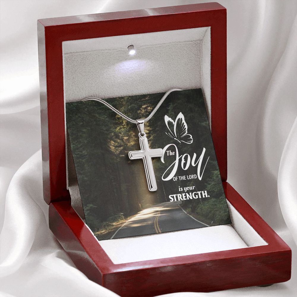 Joy of the Lord is your Strength - Stainless Cross Necklace with Ball Chain