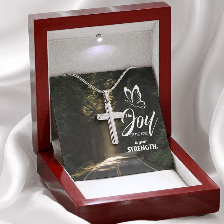 Joy of the Lord is your Strength - Stainless Cross Necklace with Ball Chain