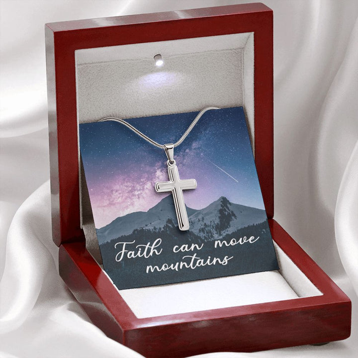 Faith Can Move Mountains - Stainless Cross Necklace with Ball Chain