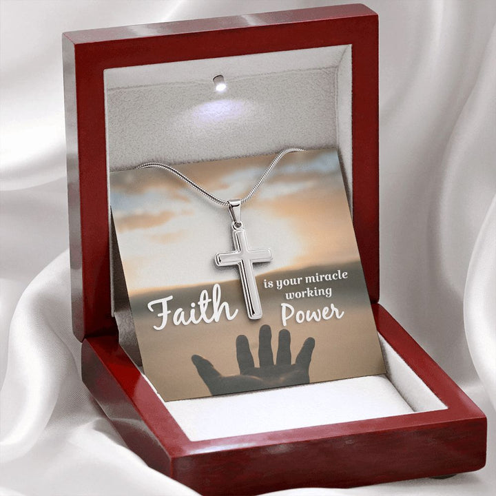 Faith is  your miracle working power - Stainless Cross Necklace with Ball Chain