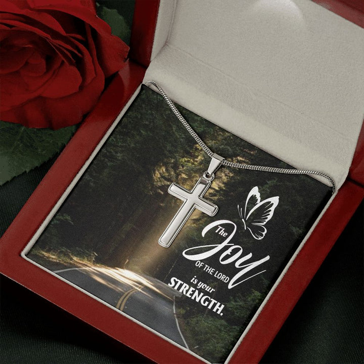 Joy of the Lord is your Strength - Stainless Cross Necklace with Ball Chain