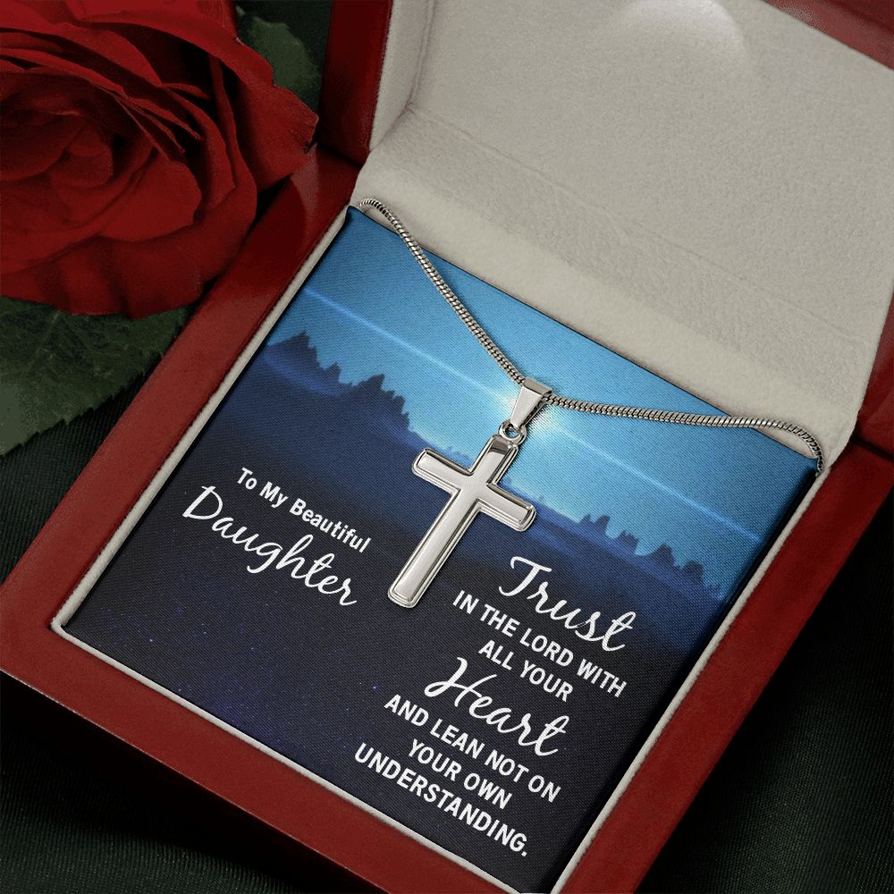 To My Daughter | Trust in the Lord - Stainless Steel Cross Necklace